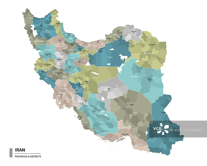 伊朗详细分区地图图片素材