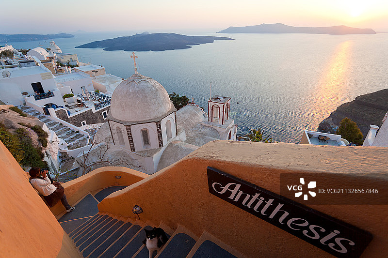 希腊费拉小镇日落景色图片素材