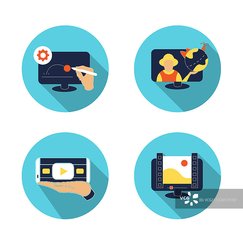 彩色视频扁平图标图片素材