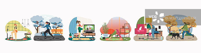 居家隔离场景扁平化设计图片素材