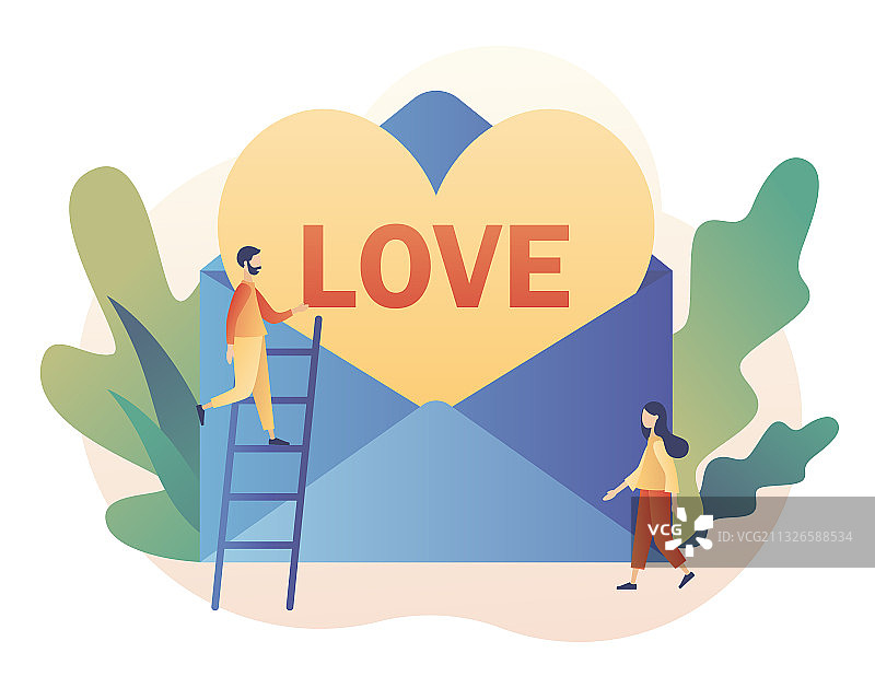 手捧大爱心信件的可爱小人图片素材