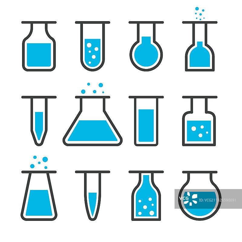 试管烧杯和锥形瓶中的实验室科学测试图标图片素材
