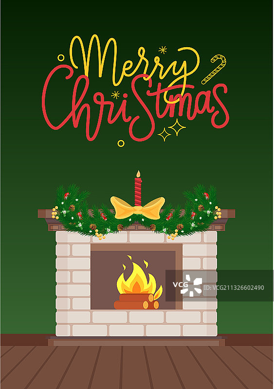 豪华砖砌壁炉圣诞贺卡图片素材