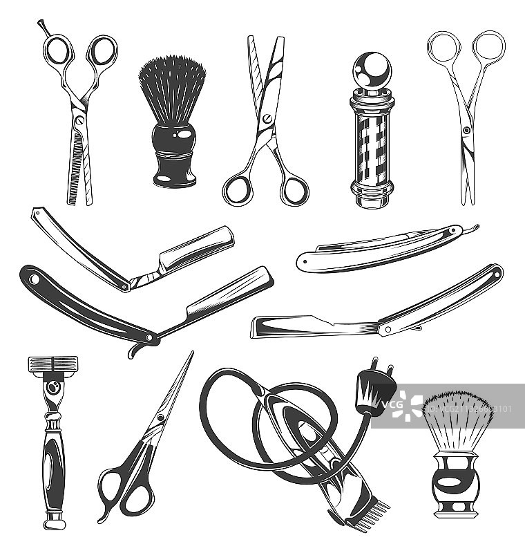 理发店工具仪器符号套装图片素材