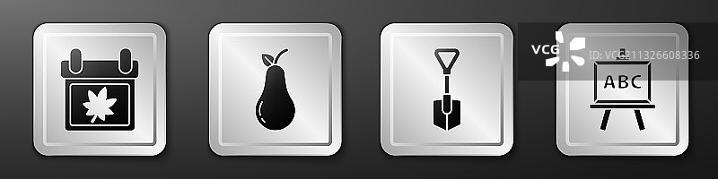 日历、秋叶、梨与铲子图片素材