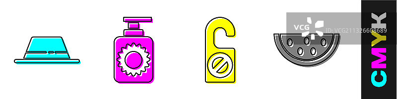 带丝带的男士帽子，防晒喷雾瓶图片素材