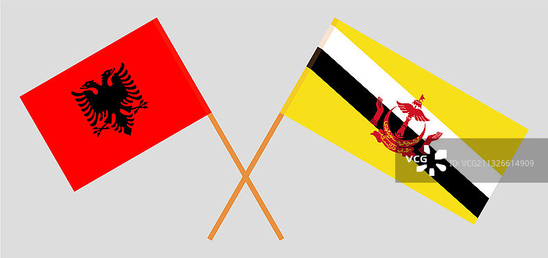 文莱和阿尔巴尼亚的交叉旗帜图片素材