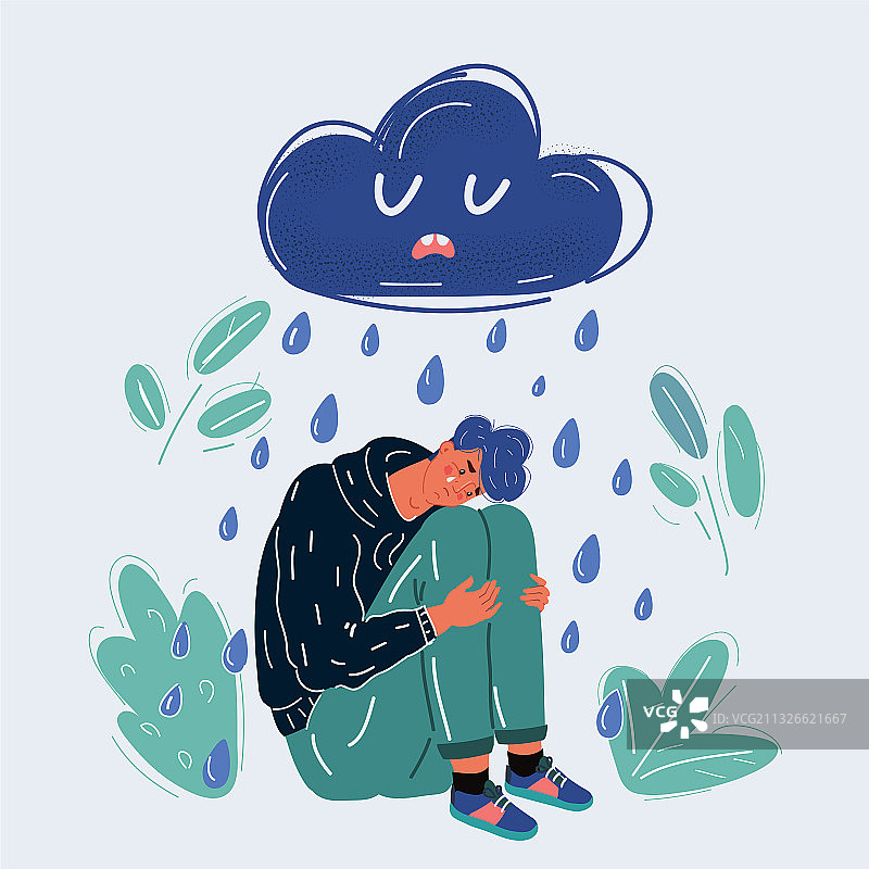 在雨云下哭泣的男人图片素材
