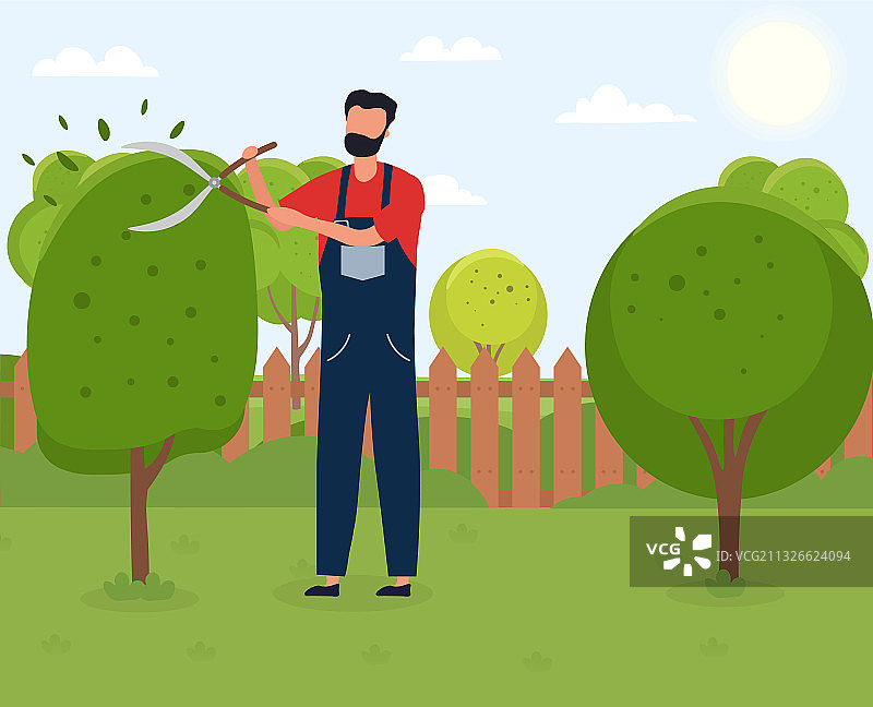 维修工人用园艺剪刀修剪树木图片素材