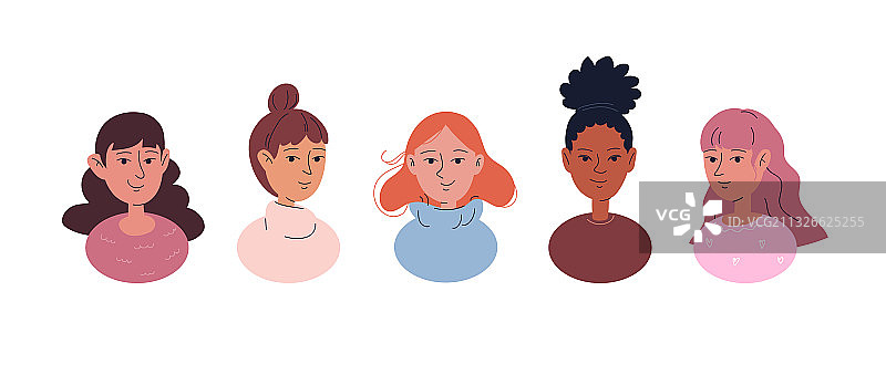 手绘彩色女性涂鸦头像合集图片素材