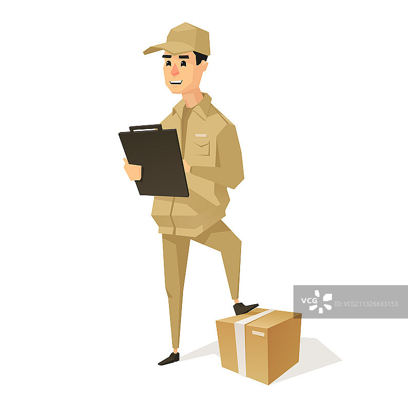 快速配送服务：快递员微笑的年轻男人w图片素材