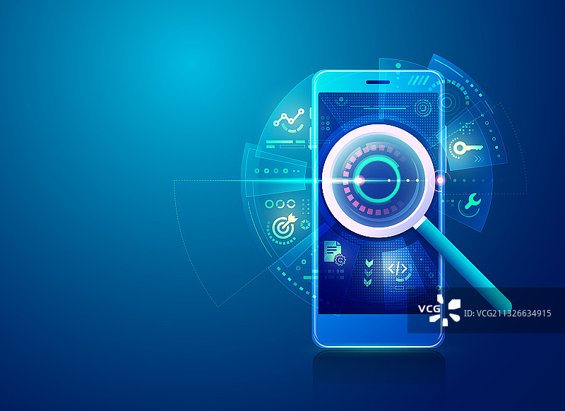 蓝色背景下的智能手机特写图片素材