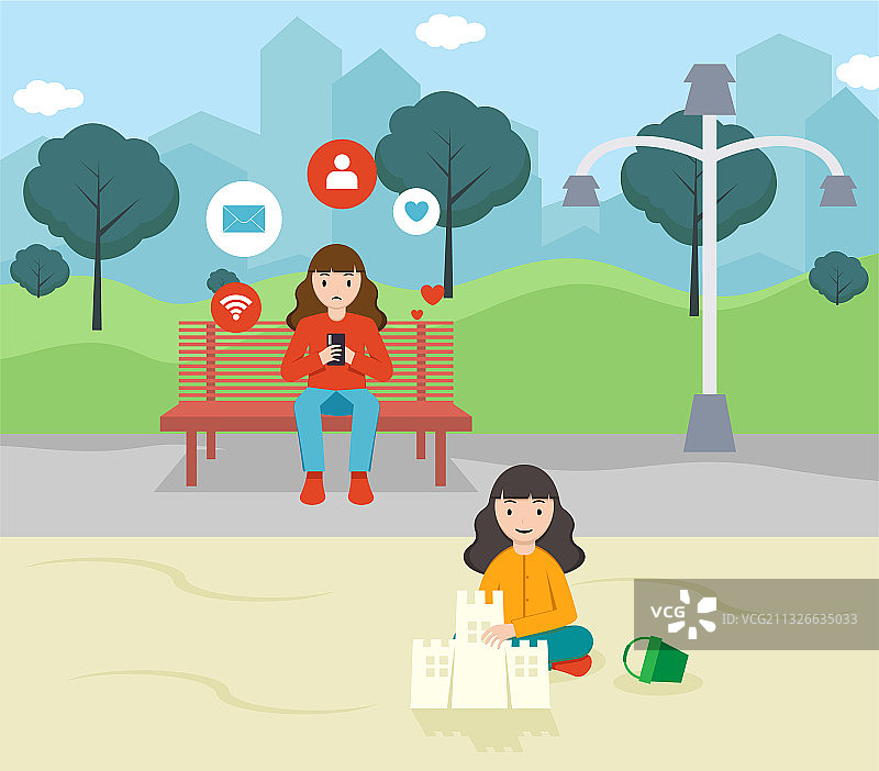 城市公园FOMO情绪扁平设计图片素材