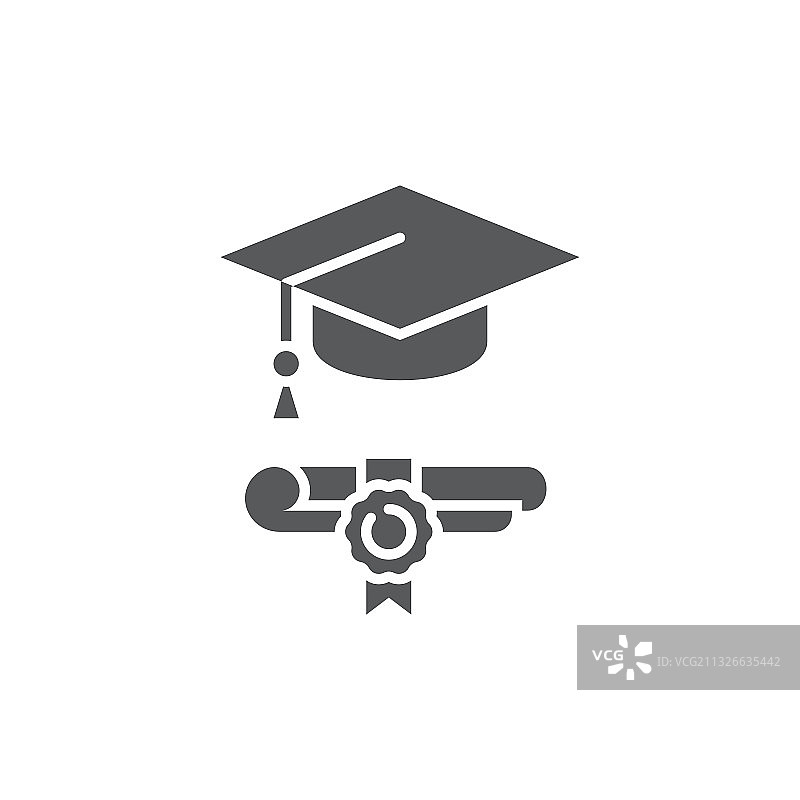 毕业帽和毕业证图标彩色线条图片素材