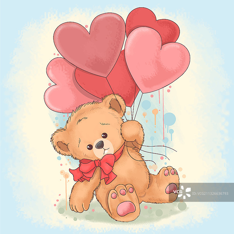 泰迪熊抱着爱心气球图片素材