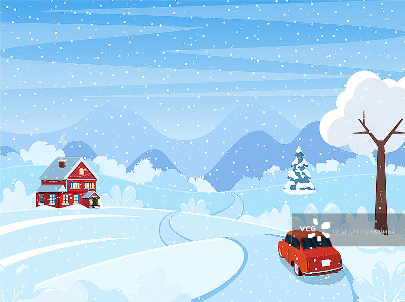 冬季风景中的汽车图片素材