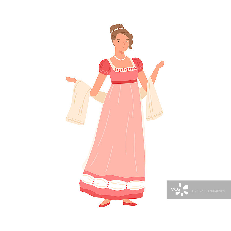 穿着粉色连衣裙的年轻女人（19世纪风格）图片素材