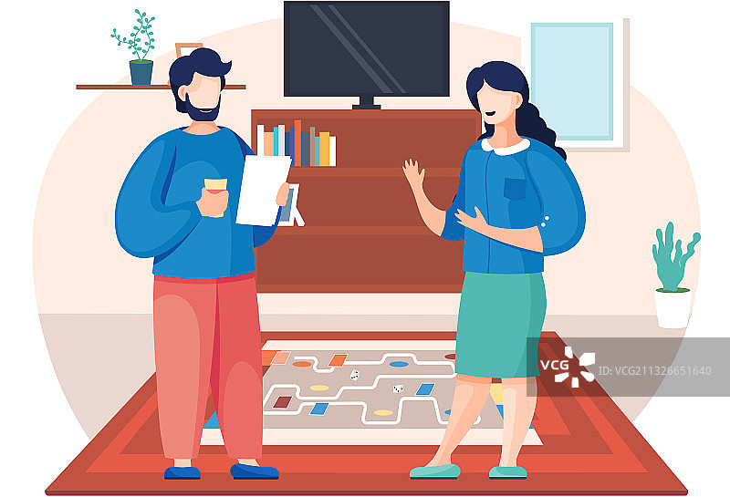 人们在家玩棋盘游戏卡通图片素材