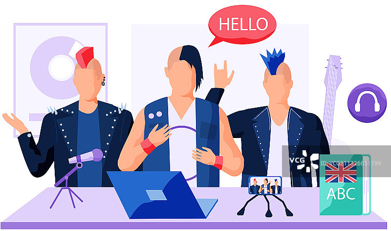 穿摇滚服装的男人用外语交流图片素材