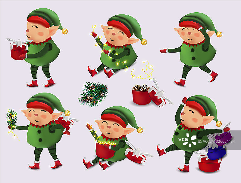 圣诞小精灵与礼物套装图片素材