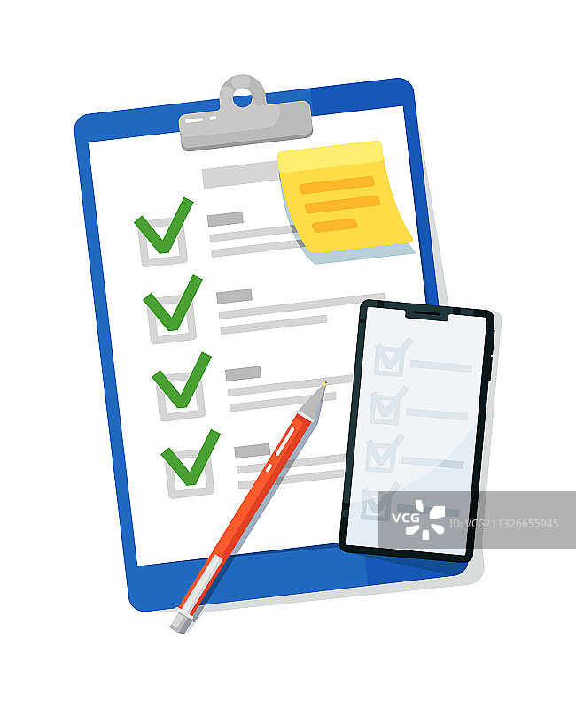 手机上的清单剪贴板和调查表图片素材