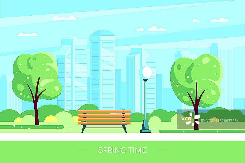 春夏城市公园扁平风格长椅图片素材