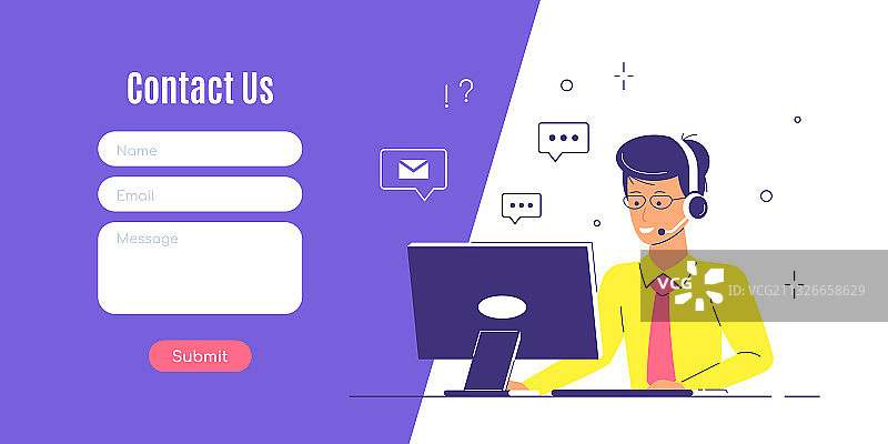 扁平风格的联系我们网页设计模板图片素材