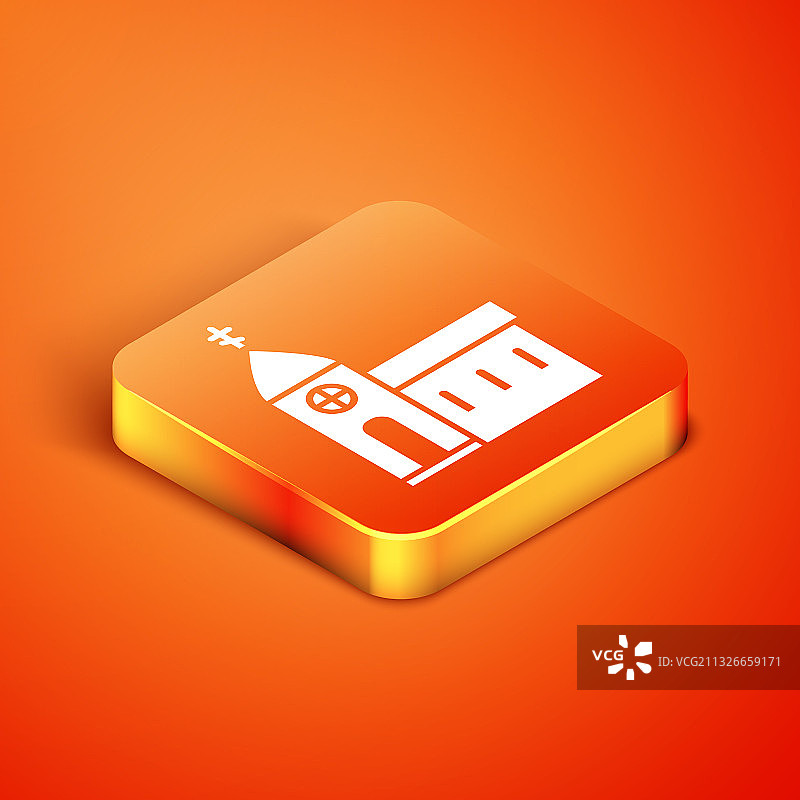 2.5D橙色背景教堂建筑图标图片素材