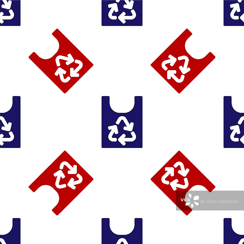 带回收标志的蓝红色塑料袋图片素材