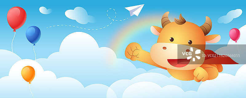 卡通牛系列之在天上飞图片素材