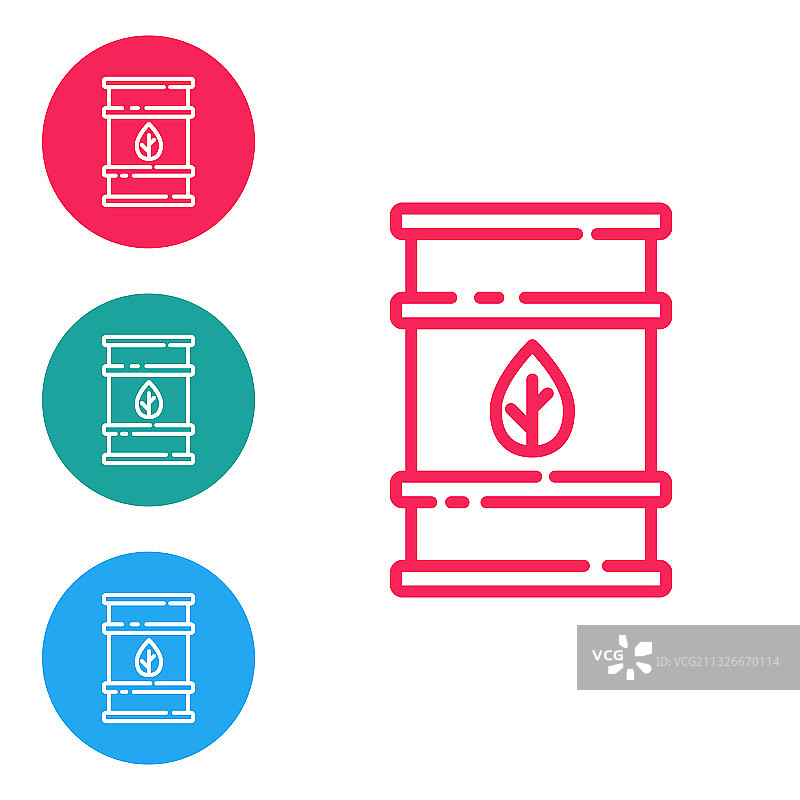 白色背景上孤立的红色线条生物燃料桶图标图片素材