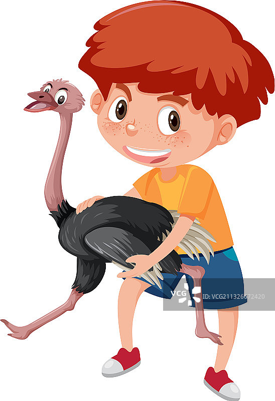 男孩拿着可爱的卡通动物形象图片素材