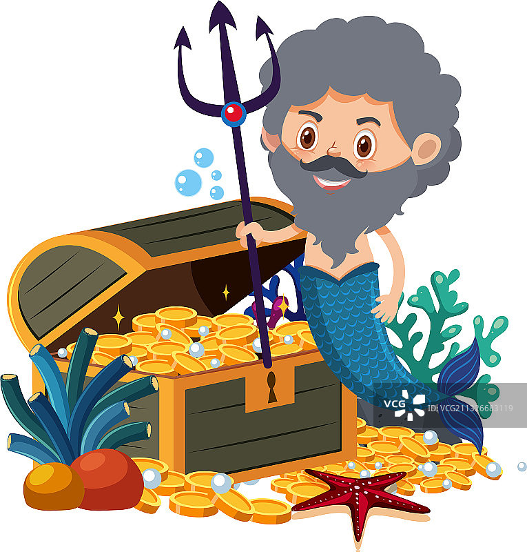 白色背景上的卡通人鱼形象图片素材