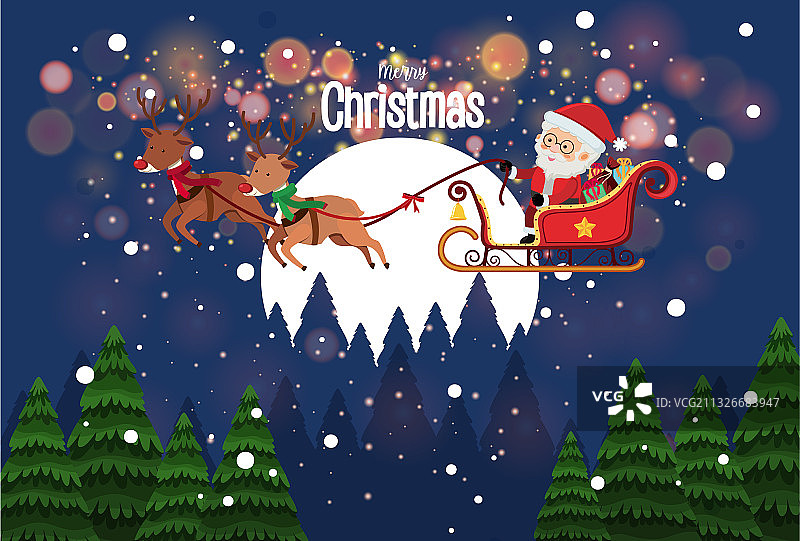 圣诞老人和鹿雪橇送礼物图片素材