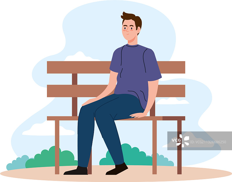 坐在公园长椅上的男人设计图片素材