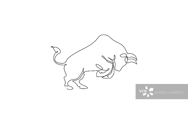 愤怒的西班牙公牛连续线条画图片素材