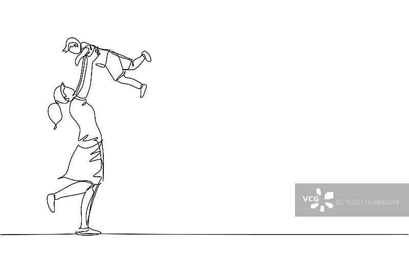 一笔画年轻快乐的母亲图片素材