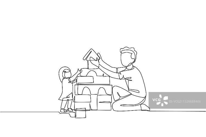 快乐年轻父亲单线连续画图片素材