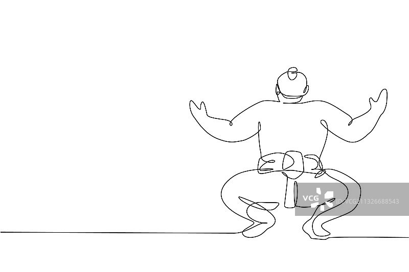 一笔画：年轻的日本相扑选手图片素材