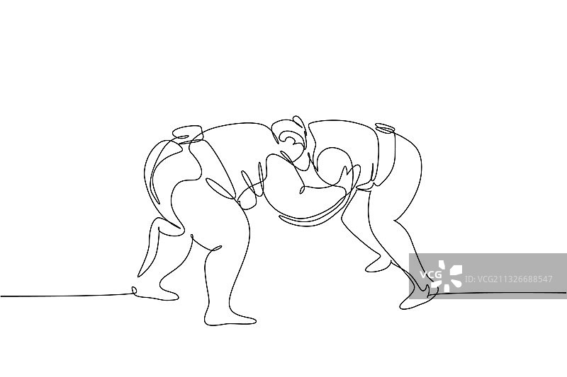 两个年轻大个子的连续线条画图片素材