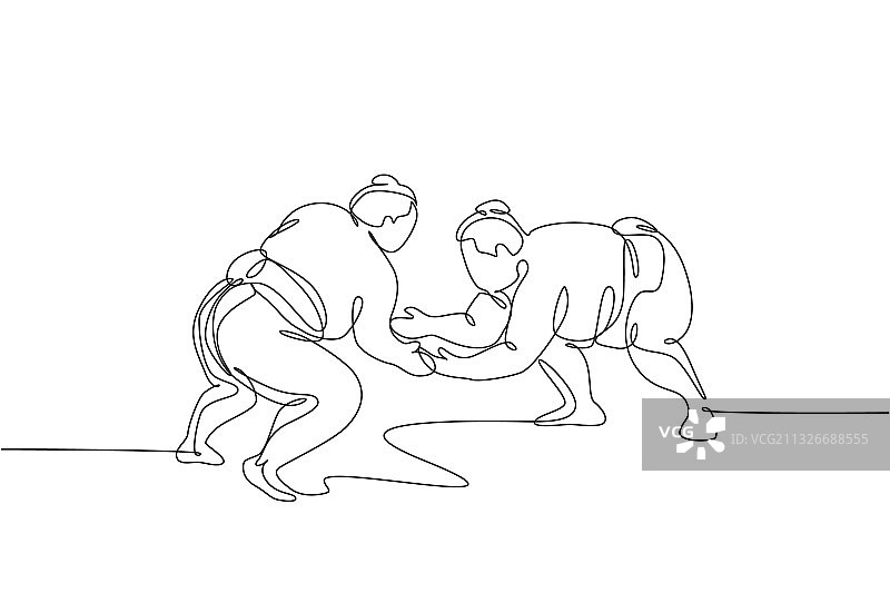 两个年轻胖子单线连续绘画图片素材