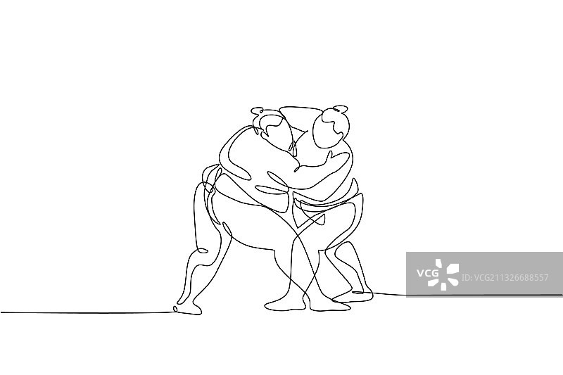 两个年轻胖子单线连续绘画图片素材