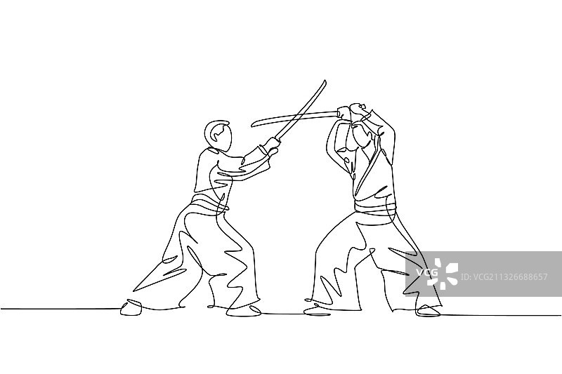 练习合气道的年轻男人连续线条画图片素材