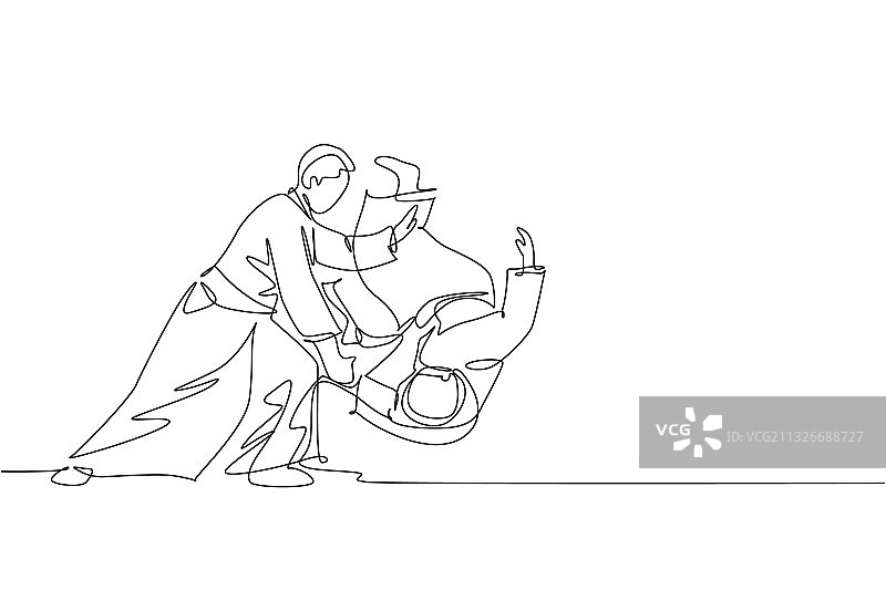 两个年轻男人连续线条画图片素材