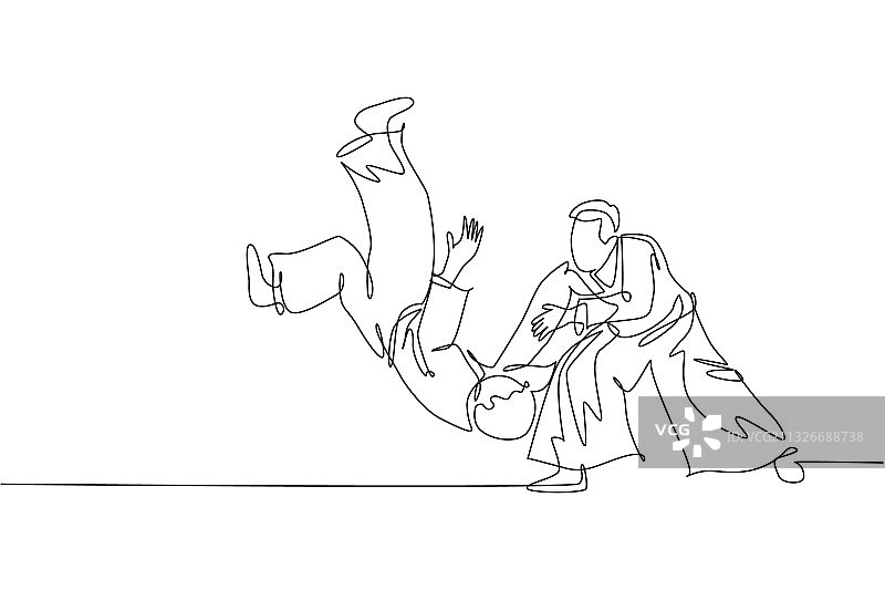 两个年轻男人单线连续绘图图片素材