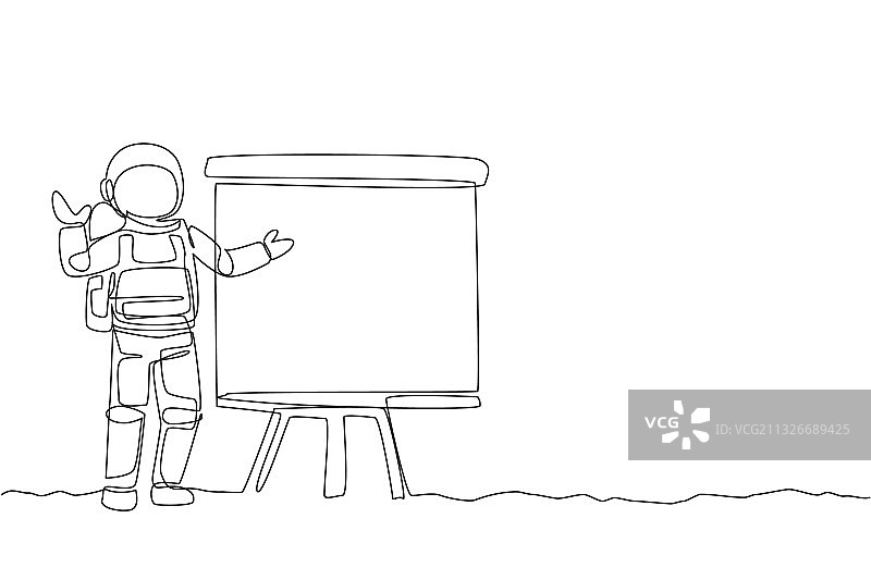 年轻宇航员连续线条画图片素材