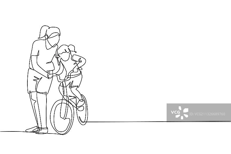 母亲帮助的连续线条画图片素材