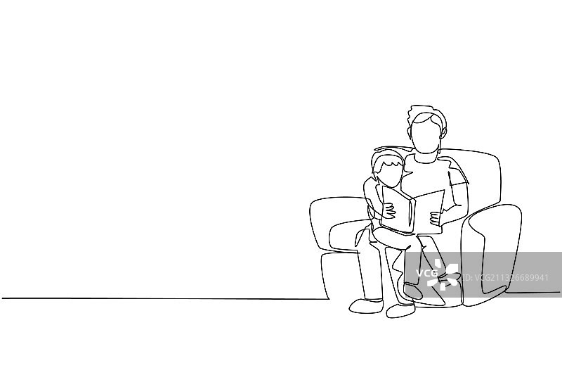 年轻父亲坐姿连续线条画图片素材