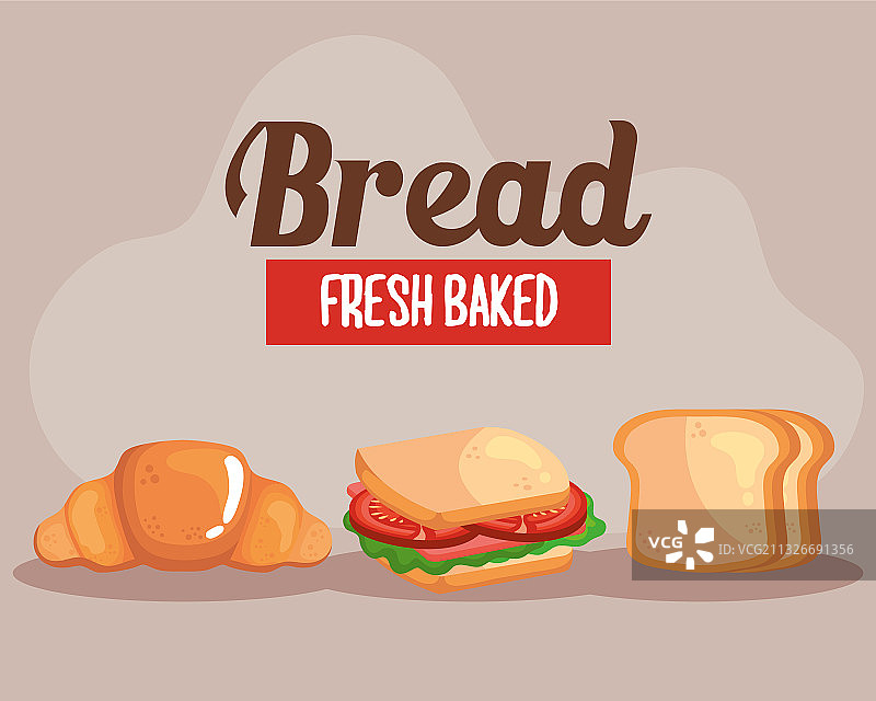 牛角包三明治和吐司面包设计图片素材