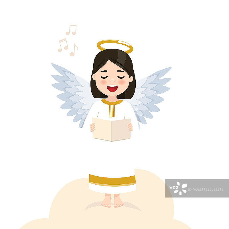 快乐的天使在白色背景上唱歌图片素材